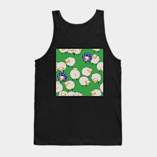 Sheep on Grass Royal Blue Flowers Tank Top